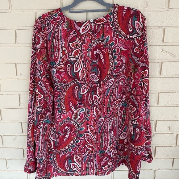 J. Jill Women's Tunic Top Paisley Red Floral Tiered Blouse SZ XL - Picture 6 of 11